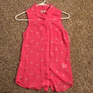 SO Pink Palm Tree Sheer Tank